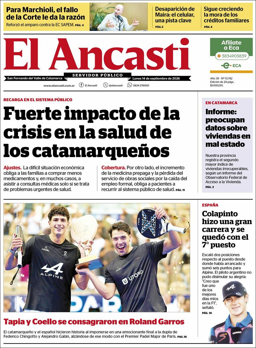 Media Panel - Developments and Systems | AZUL FM RADIO - Tapa del diario Ancasti
