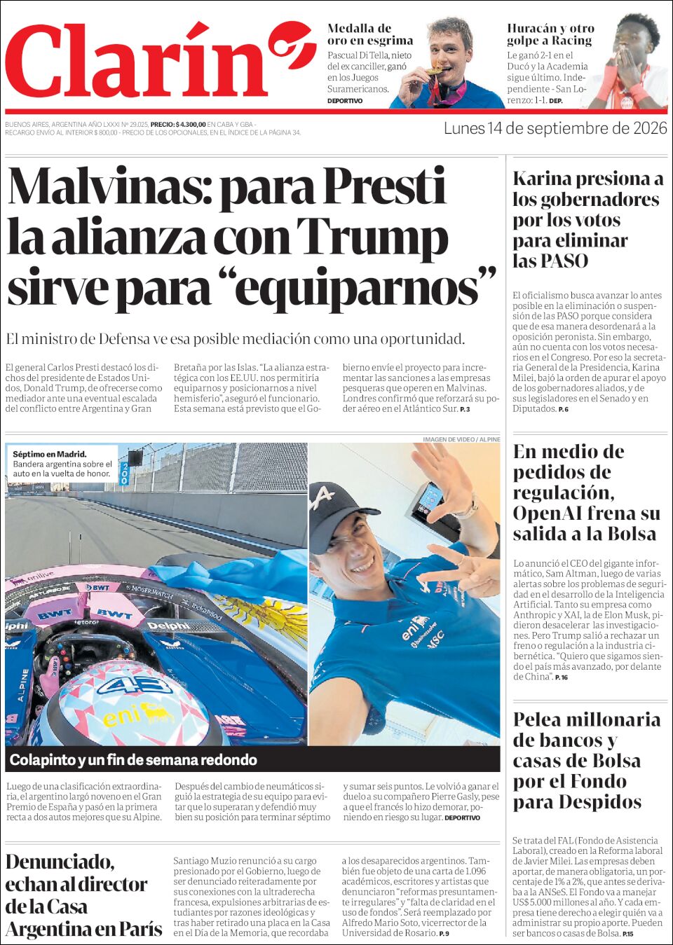 Media Panel - Developments and Systems | AZUL FM RADIO - Tapa del diario Clarín 
