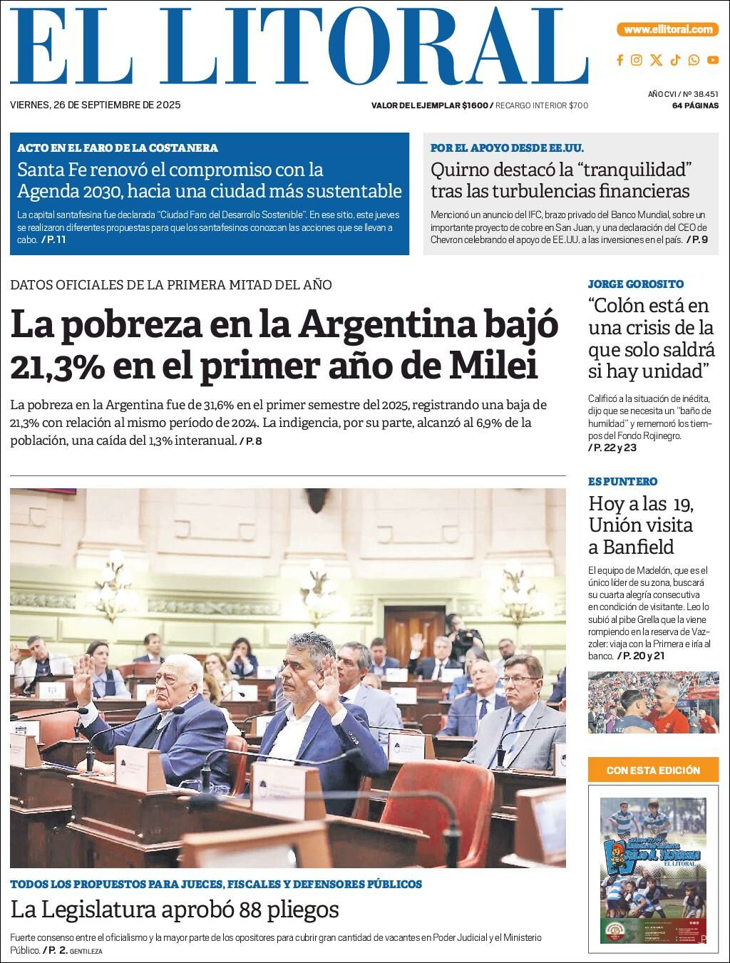 Media Panel - Developments and Systems | AZUL FM RADIO - Tapa del diario El Litoral