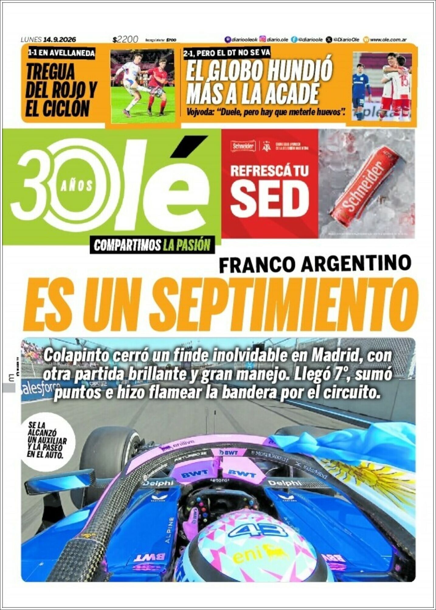 Media Panel - Developments and Systems | AZUL FM RADIO - Tapa del diario Olé